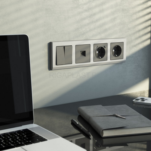 Розетка с заземлением, шторками и USB тип A+C Werkel (графит матовый) W1171764