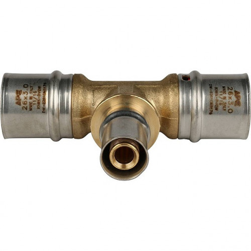 Тройник переходной 26х16х26 для металлопластиковых труб, прессовой STOUT SFP-0005-261626
