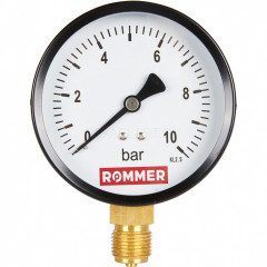 Манометр радиальный 100 мм, 10 бар, 1/2" ROMMER