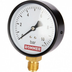 Манометр радиальный 100 мм, 10 бар, 1/2" ROMMER