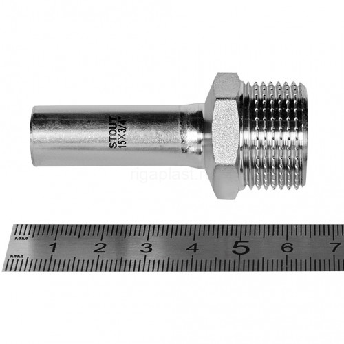 Вставка переходная STOUT НПр-НР, 15 мм x 3/4 дюйма, из нержавеющей стали, SSS-2024-001534