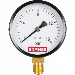 Манометр радиальный 100 мм, 16 бар, 1/2" ROMMER