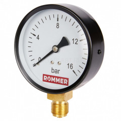 Манометр радиальный 100 мм, 16 бар, 1/2" ROMMER