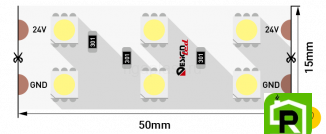 Лента светодиодная LUX, 5050, 120 LED/м, 28,8 Вт/м, 24В, IP33, Теплый белый (3000K)