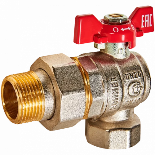 Кран шаровой угловой с американкой ВН/НР 3/4", бабочка ROMMER