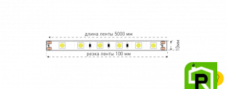 Лента со скотчем 3М светодиодная стандарт 5050, 60 LED/м, 14,4 Вт/м, 24В , IP20, Цвет: Нейтральный белый