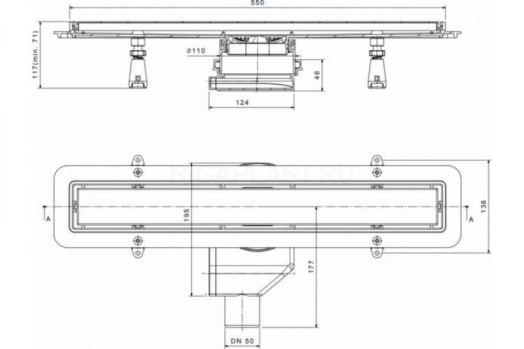 Душевой лоток Pestan Confluo Premium Line 550 белое стекло/сталь белый, хром, в пол около стены