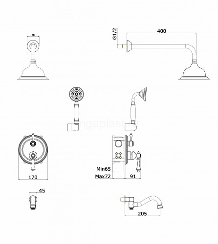 Душевая система GANZER GZ77065-C, скрытый монтаж, черный
