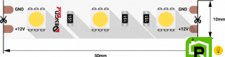 Лента светодиодная LUX, 5050, 60 LED/м, 14,4 Вт/м, 12В, IP33, Нейтральный белый (4000K)
