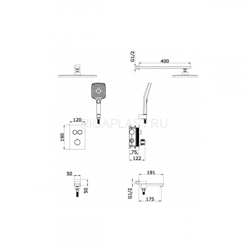 Встроенный смеситель для ванны Vieir с 3-функ. V25006-3F Белый