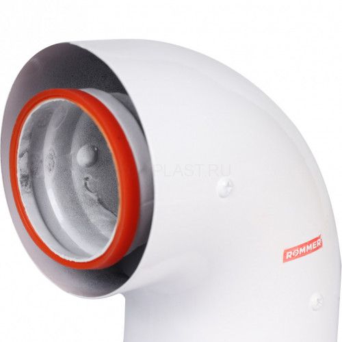 Начальный участок 90° 60/100 (Bosch, Buderus, Navien S/C/E, Baxi ECO Nova/Classic, Baltur, Лемакс, Fondital) в комплекте фланец ROMMER