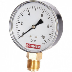 Манометр радиальный 80 мм, 10 бар, 1/2" ROMMER