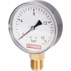 Манометр радиальный 80 мм, 16 бар, 1/2" ROMMER