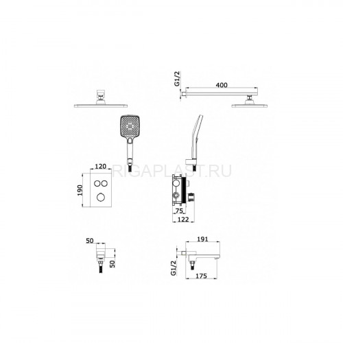 Встроенный смеситель для ванны Vieir с 3-функ. V25006-3 Хром
