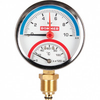 Термоманометр радиальный 80 мм, 10 бар, 120°C, 1/2" ROMMER