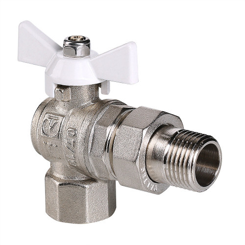 Кран шаровой VALTEC BASE угловой с полусгоном и белой ручкой 1/2" VT.228.NW.04