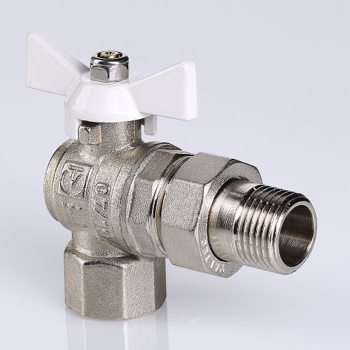 Кран шаровой VALTEC BASE угловой с полусгоном и белой ручкой 1/2" VT.228.NW.04