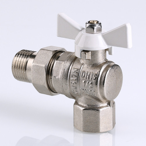Кран шаровой VALTEC BASE угловой с полусгоном и белой ручкой 1/2" VT.228.NW.04