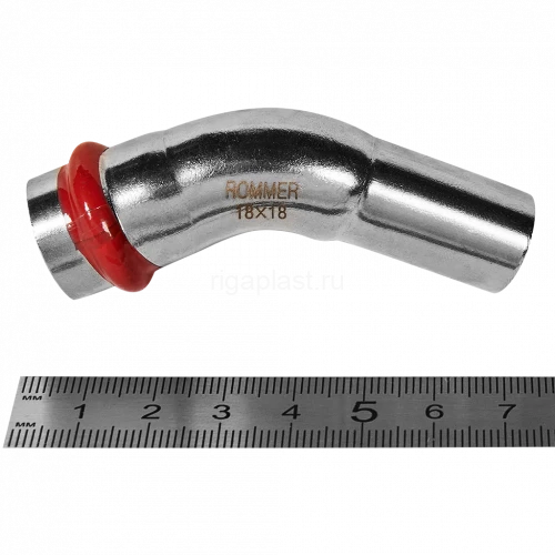 Угольник однораструбный ROMMER 45° НПр 18 мм из нержавеющей стали, RSS-0004-000018