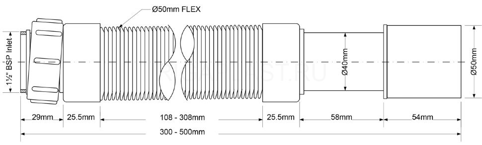 Труба гофрированная 290-500 х 50 мм, вход 1 1/2", выход 40/50 мм McAlpine
