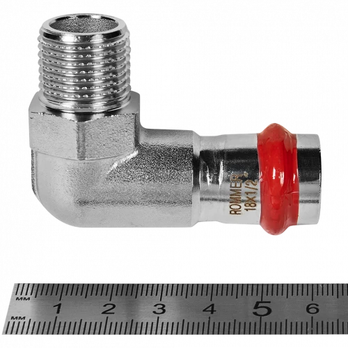 Угольник-переходник ROMMER НР 18 мм x 1/2" из нержавеющей стали, RSS-0010-001812