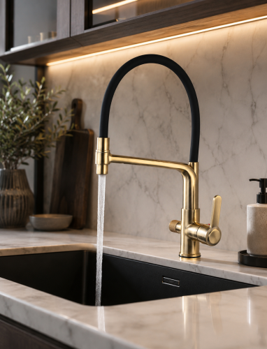 Смеситель для кухни HANSEN HL15075-DC, с подключением к фильтру, с гибким изливом, бронза