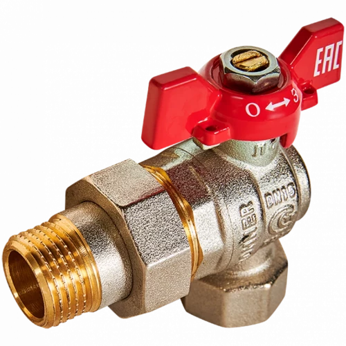 Кран шаровой угловой с американкой ВН/НР 1/2", бабочка ROMMER