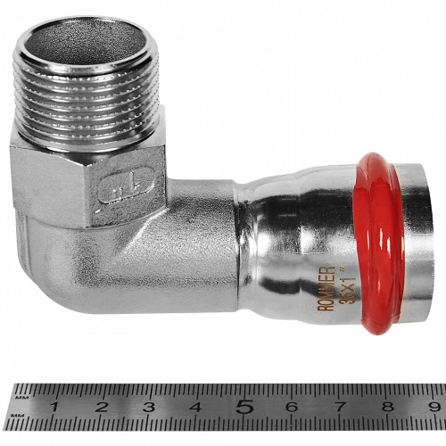 Угольник-переходник ROMMER НР 35 мм x 1" из нержавеющей стали, RSS-0010-000351