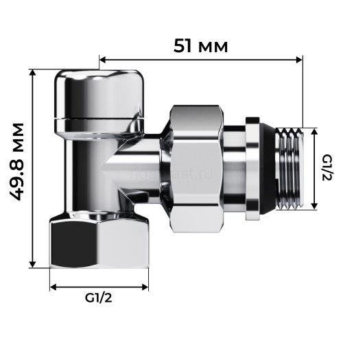 Набор термостатический угловой Royal Thermo Design 1/2" М30х1,5 (Хром)