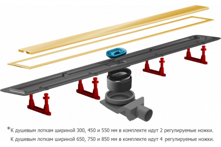 Душевой лоток Pestan Confluo Premium Gold Line 850 с решеткой, золото, в пол около стены