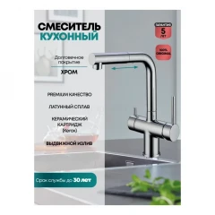 Смеситель для кухни под фильтр с выдвижным изливом Grocenberg GB4097 Хром