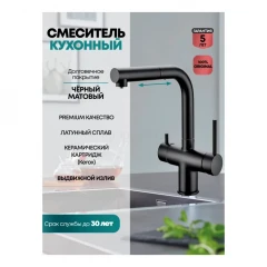 Смеситель для кухни под фильтр с выдвижным изливом Grocenberg GB4097 Чёрный матовый