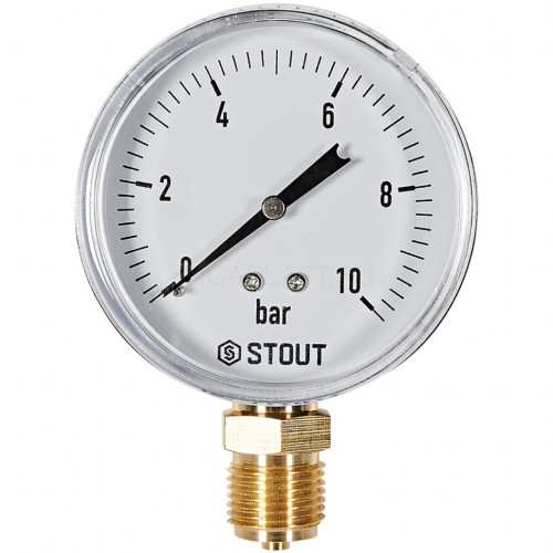 Манометр радиальный Dn 80 мм 1/2", 0-10 бар STOUT