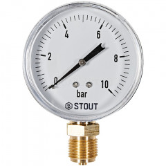 Манометр радиальный Dn 80 мм 1/2", 0-10 бар STOUT
