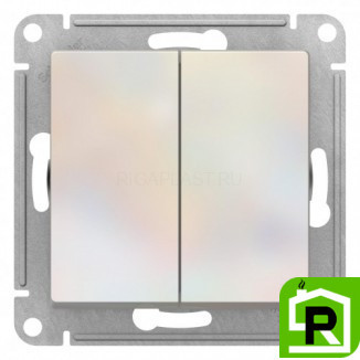 Выключатель 2-клавишный проходной (с двух мест), Жемчуг, серия Atlas Design, Schneider Electric
