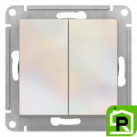 Выключатель 2-клавишный проходной (с двух мест), Жемчуг, серия Atlas Design, Schneider Electric