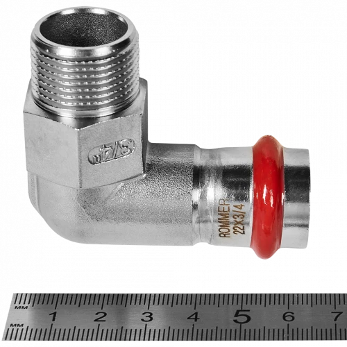 Угольник-переходник ROMMER НР 22 мм x 3/4" из нержавеющей стали, RSS-0010-002234