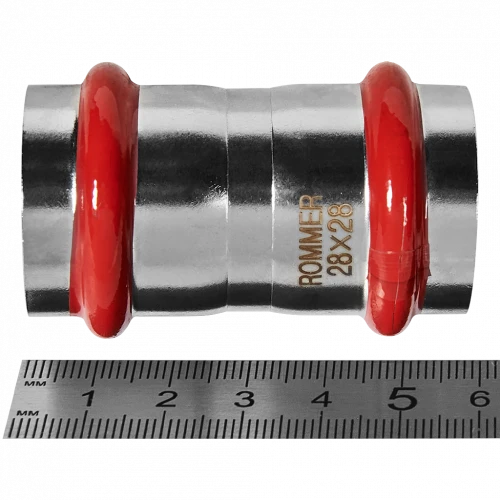 Муфта равнопроходная ROMMER 28 мм из нержавеющей стали, RSS-0017-000028