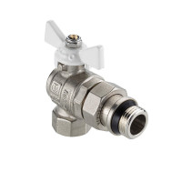 Кран шаровой VALTEC BASE-ГОСТ угловой 3/4" ВР/НР, с американкой, со штуцером, белая ручка, бабочка (VT.228S.NRW.05)