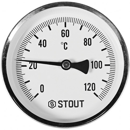 Термометр биметаллический Dn 100 мм с погружной гильзой 50 мм 1/2", 0-120°С STOUT