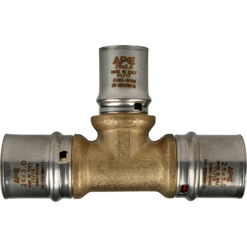 Тройник переходной 26х20х26 для металлопластиковых труб, прессовой STOUT SFP-0005-262026