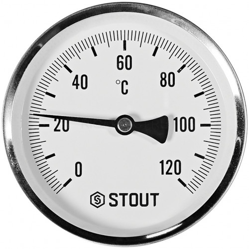 Термометр биметаллический Dn 100 мм с погружной гильзой 75 мм 1/2", 0-120°С STOUT