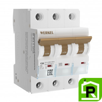 Автомат Werkel 3P 25 A C 4,5 кА W903P254