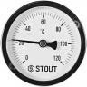 Термометр биметаллический Dn 63 мм с погружной гильзой 75 мм 1/2", 0-120°С STOUT
