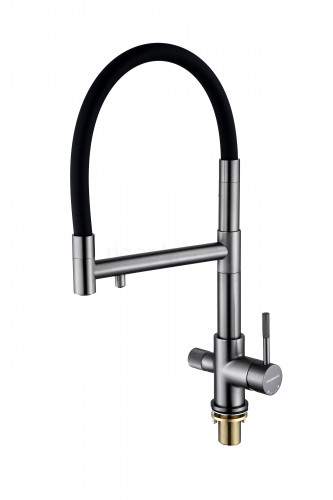 Смеситель для кухни HansenPRO HL15090-P, с подключением к фильтру, с гибким изливом, графит