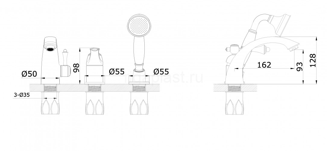 Смеситель на борт ванны GANZER GZ77033-E, золото