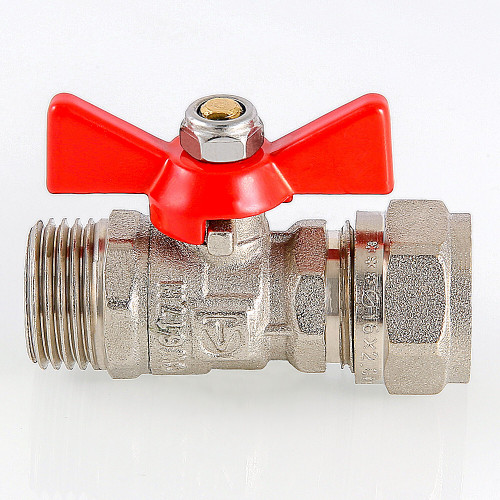 Кран шаровой VALTEC 16 × 1/2" НР, с обжимным соединением, бабочка (VT.341.N.1604)