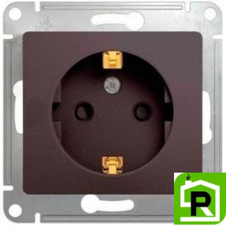 Розетка 1-ая электрическая, с заземлением, Графит, серия Glossa, Schneider Electric