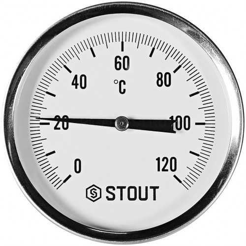 Термометр биметаллический Dn 80 мм с погружной гильзой 50 мм 1/2", 0-120°С STOUT