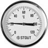 Термометр биметаллический Dn 80 мм с погружной гильзой 50 мм 1/2", 0-120°С STOUT